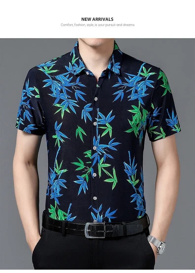 Kurzärmeliges Herrenhemd aus Maulbeerseide – elastisches, sommerliches Business-Casual-Hemd in Uni-Farbe aus Eisseide