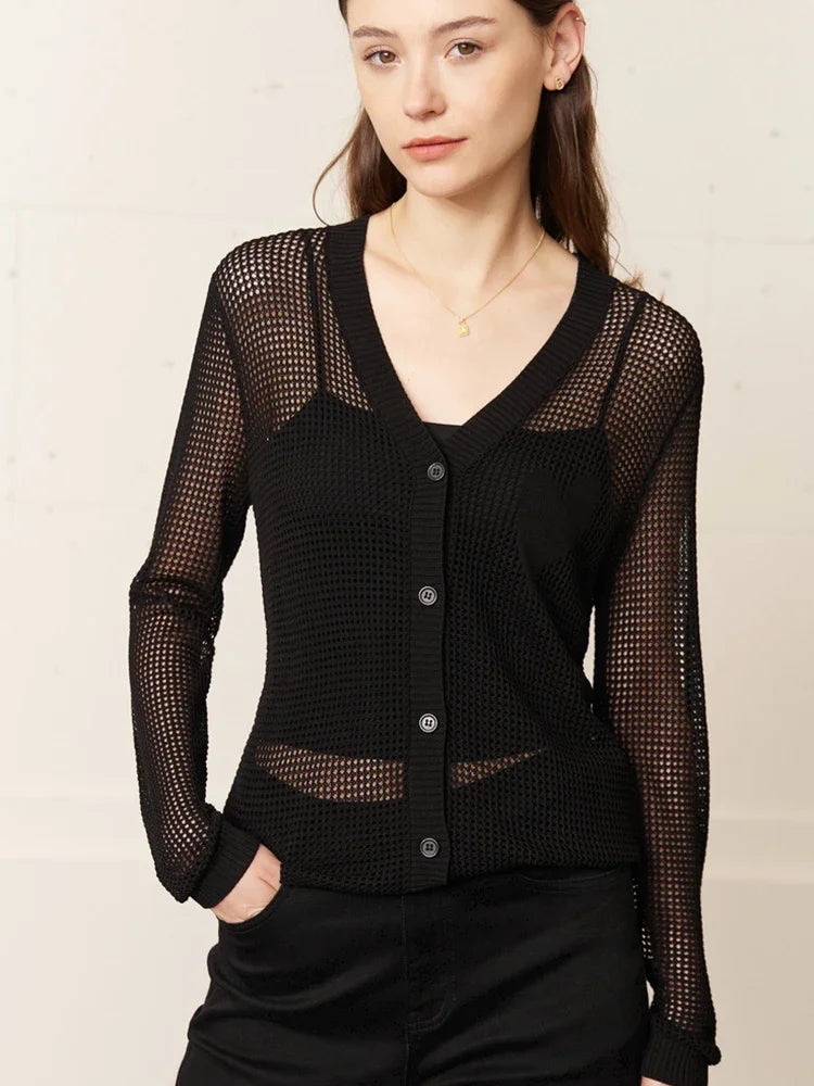 Damen-Strickjacke V-Ausschnitt Viskose locker elegant Frühling