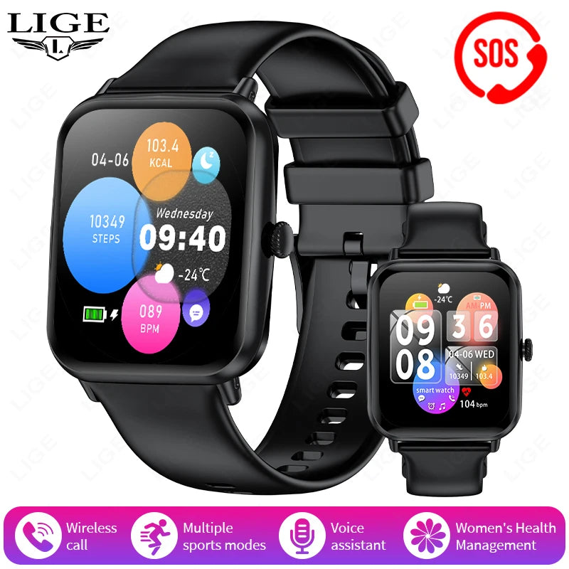 LIGE Bluetooth Anruf SOS Smart Uhr männer Sport Fitness Herz Rate Monitor IP68 Wasserdicht Neue Smartwatch Für Android IOS 2025