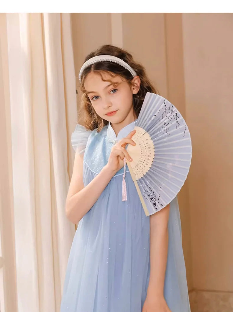 Ärmelloses Sommerkleid für Mädchen mit Blumenmuster und Pailletten – ideal für Hochzeiten und Geburtstagsfeiern