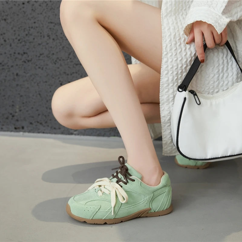 AIYUQI frauen Turnschuhe 2025, Neue Nicht-slip Deutsch Training Schuhe Für Frauen Flache Große-größe Echtes Leder Laufschuhe weibliche Schuhe