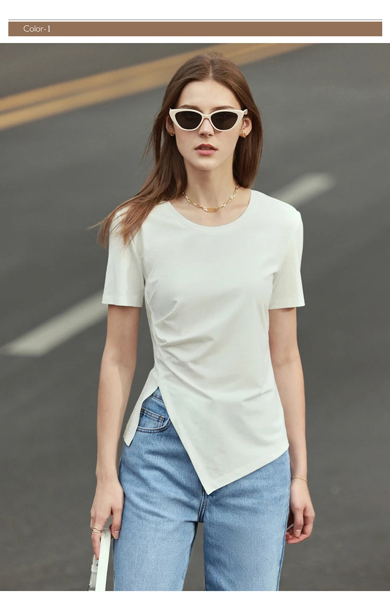 Damen T-Shirt mit asymmetrischem Design und kurzen Ärmeln für den Sommer