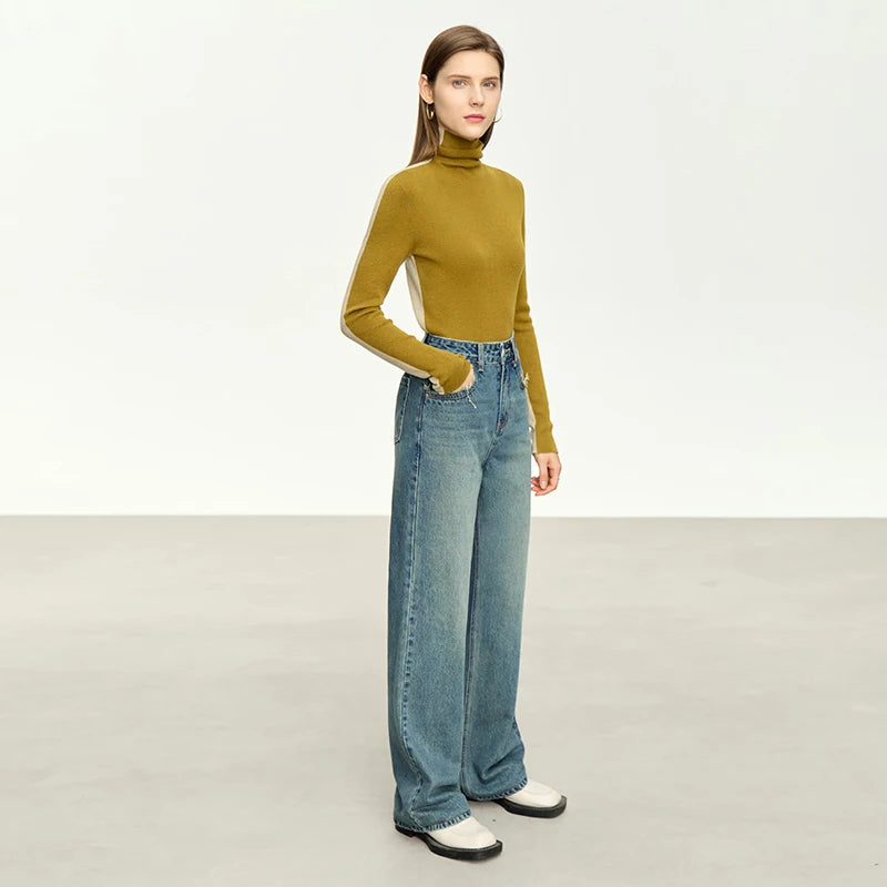 Damen Baggy Jeans im Retro-Stil mit Taschen für das Büro