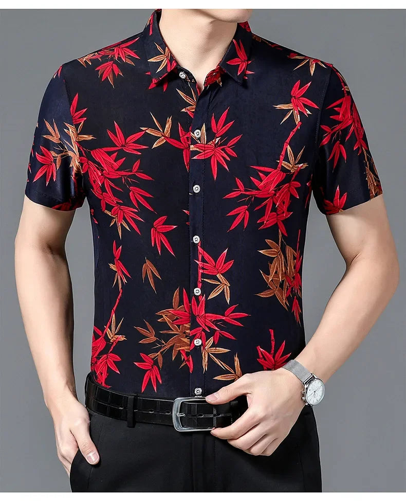 Kurzärmeliges Herrenhemd aus Maulbeerseide – elastisches, sommerliches Business-Casual-Hemd in Uni-Farbe aus Eisseide