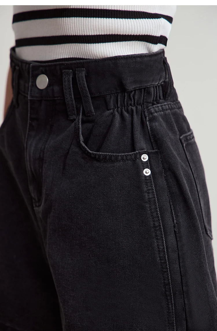 Damen Shorts Baumwoll-Denim Lässig Locker Gerade Vintage Modische Taschenjeans