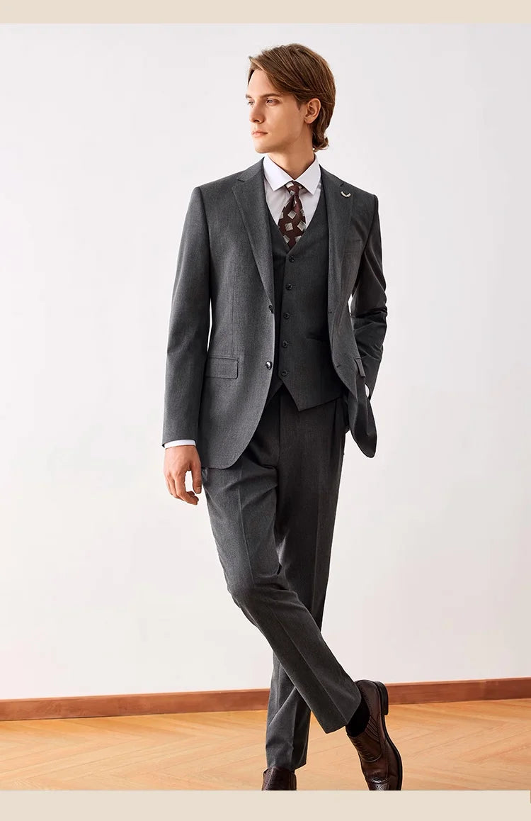 Herrenanzug-Set mit Blazer und Hose, dünner Stoff, lässiger Stil, ideal für Frühling und Herbst, in Khaki oder Schwarz, einreihig, perfekt für Hochzeiten und festliche Anlässe.