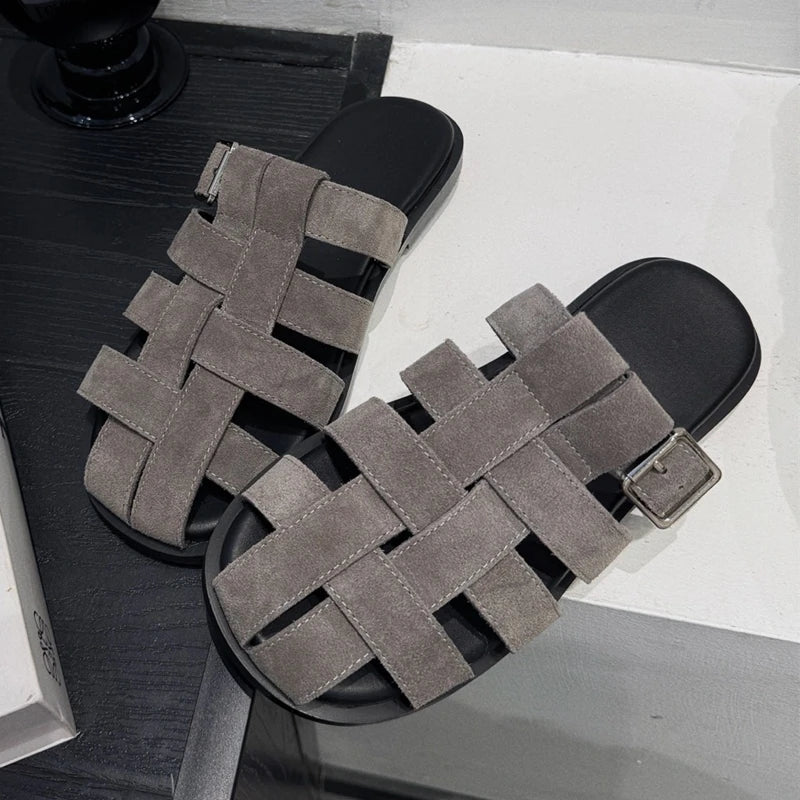 AIYUQI Frauen Geschlossene Zehen Hausschuhe Nicht-slip Schwein Käfig Woven Hausschuhe Für Frauen Große Größe Echtes Leder Sommer Weibliche hausschuhe