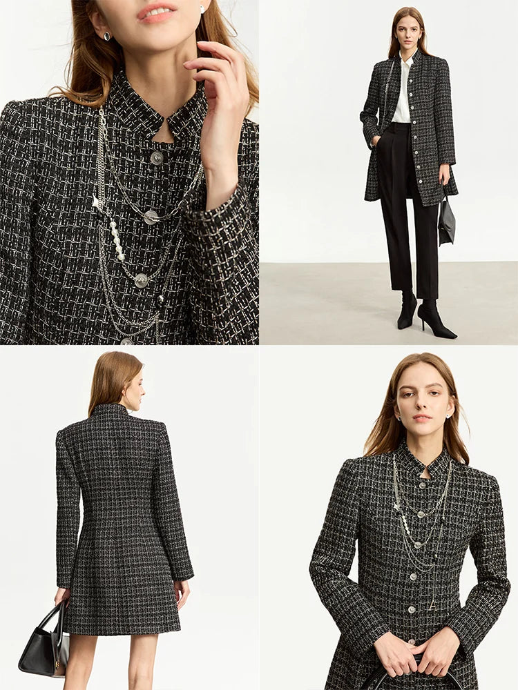 Damen Wollmantel im minimalistischen Stil mit Stehkragen für das Büro