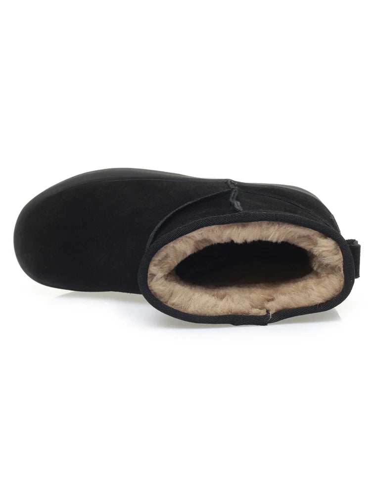 Damen Schnee Stiefel aus echtem Leder mit warmem Wollfutter