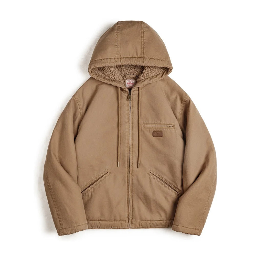 Herren Kapuzenjacke Einfarbig Sherpa-Fleece Baumwolle Taschen