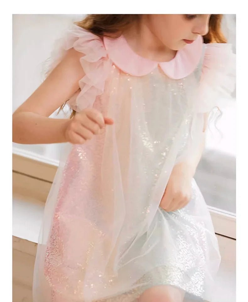 Sommerliches Mädchenkleid aus 100% Baumwolle im französischen Stil mit kurzen Ärmeln – lockere Passform für Kinder von 110cm bis 170cm