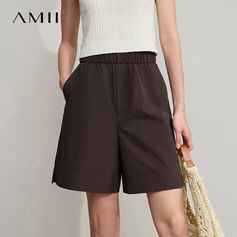 Damen Shorts im minimalistischen Stil mit elastischem Bund und weitem Bein