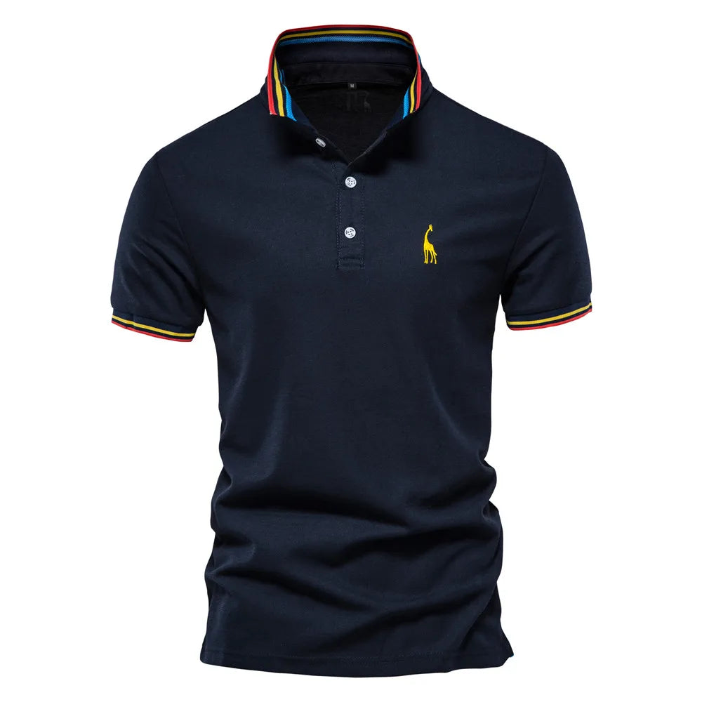 Herren Polo Shirt aus Baumwolle mit fester Hirsch-Stickerei und Kurzarm