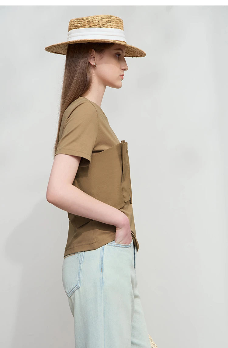 Damen T-Shirt im minimalistischen Stil mit lässigem Komfort und geradem Spleißen