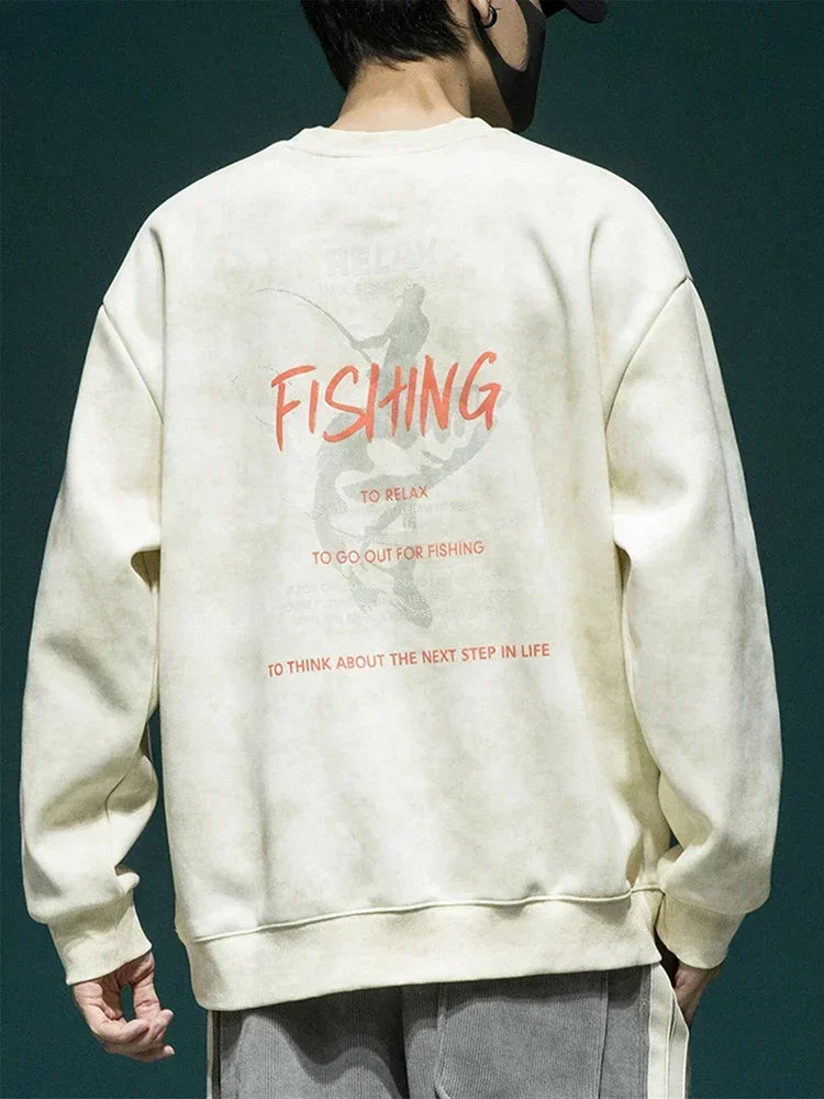Herbst Cartoon Angeln Grafik Sweatshirts Hombre Hip Hop Mode Brief Crewneck Pullover Hoodies lässig y2k Streetwear Kleidung