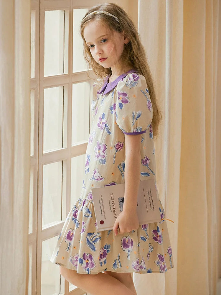 Ärmelloses Sommerkleid aus 100% Baumwolle mit kleinem Blumenmuster für Mädchen – ideal für Strand und Party, Größen 3-14 Jahre