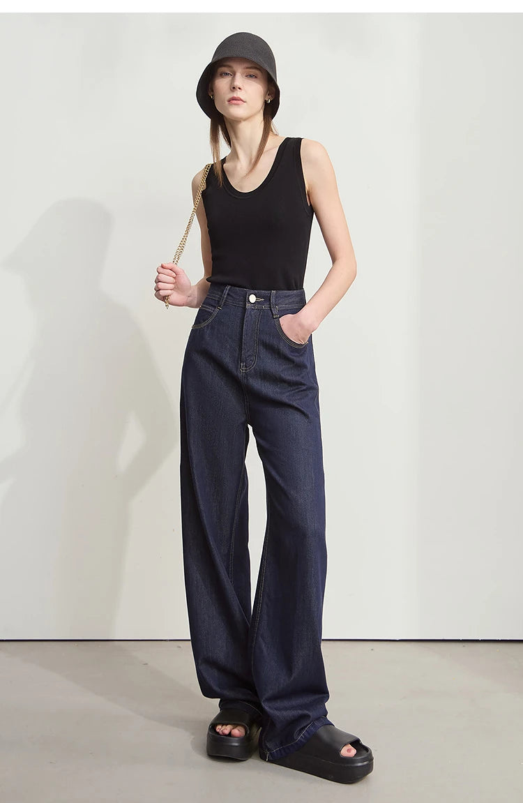 Damen Jeans aus Lyocell-Baumwolle mit weiten Beinen im Retro-Look