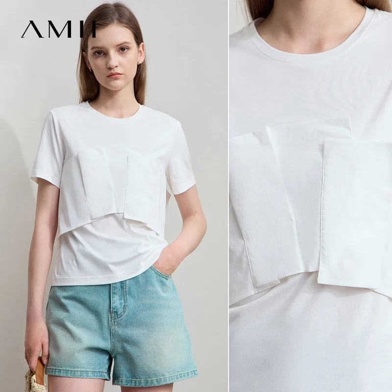 Damen T-Shirt im minimalistischen Stil mit lässigem Komfort und geradem Spleißen