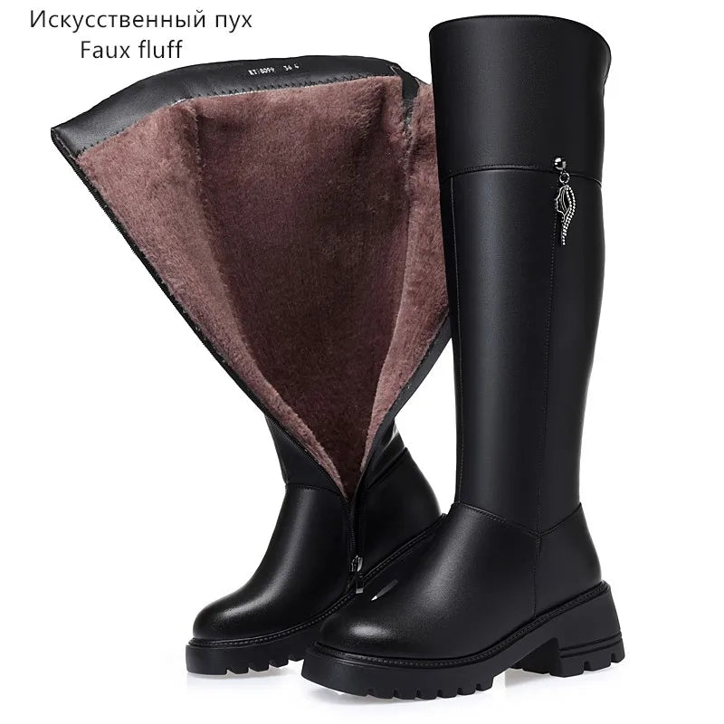 AIYUQI Women's Over The Knee Boots 2025 New Genuine Leather Winter Boots Women Wool Heel Platform Women's Boots