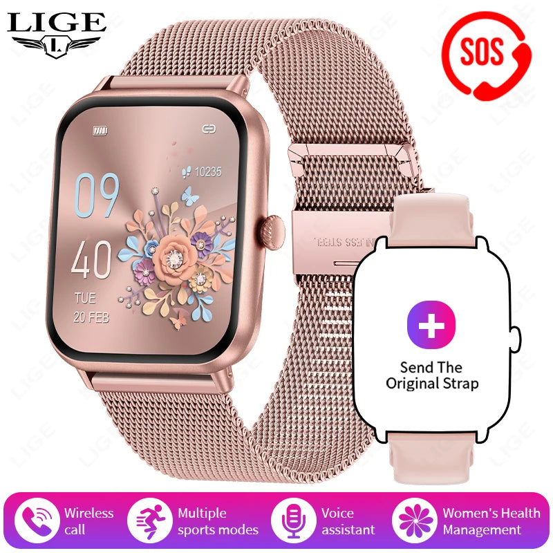 LIGE Bluetooth Anruf SOS Smart Uhr männer Sport Fitness Herz Rate Monitor IP68 Wasserdicht Neue Smartwatch Für Android IOS 2025