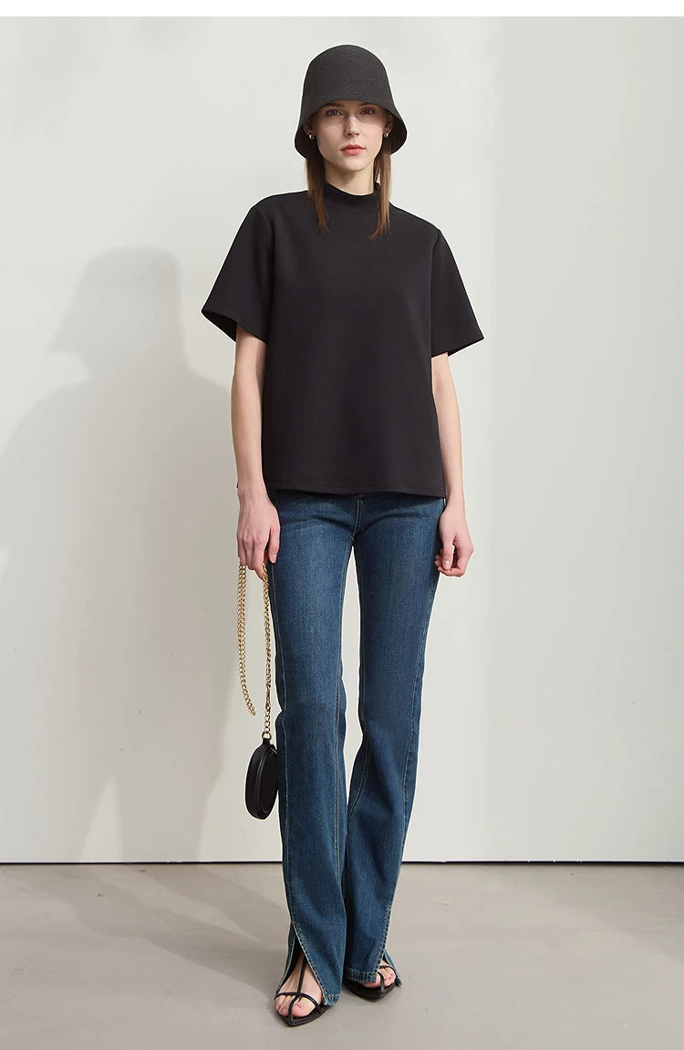 Damen Casual T-Shirt mit Gedrucktem Rollkragen und Kurzarm für den Sommer