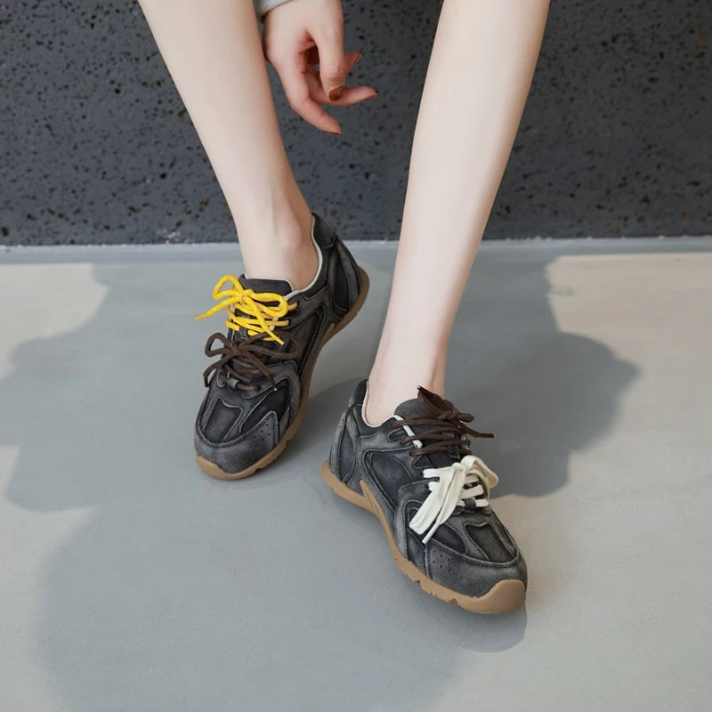 AIYUQI frauen Turnschuhe 2025, Neue Nicht-slip Deutsch Training Schuhe Für Frauen Flache Große-größe Echtes Leder Laufschuhe weibliche Schuhe