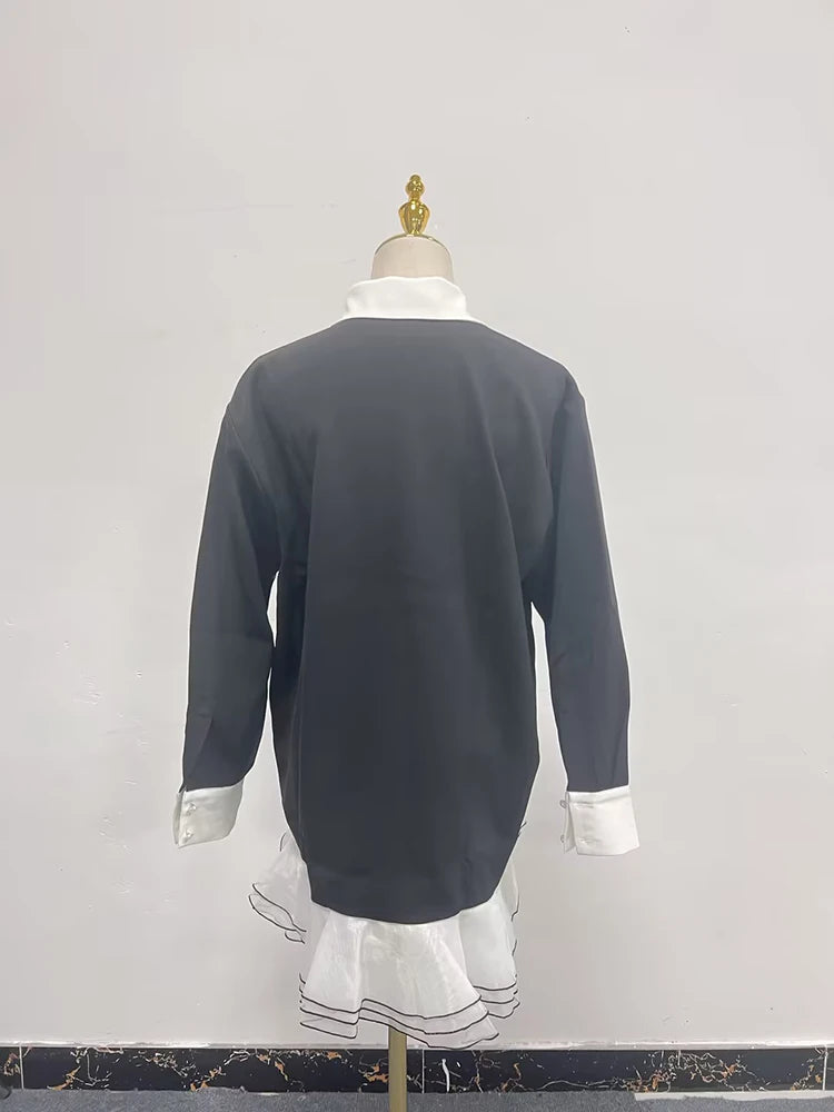 Eleganter Damen-Trenchcoat mit Stehkragen und langen Ärmeln im Patchwork-Design – minimalistischer Mantel mit Schnürung für modische Frauen