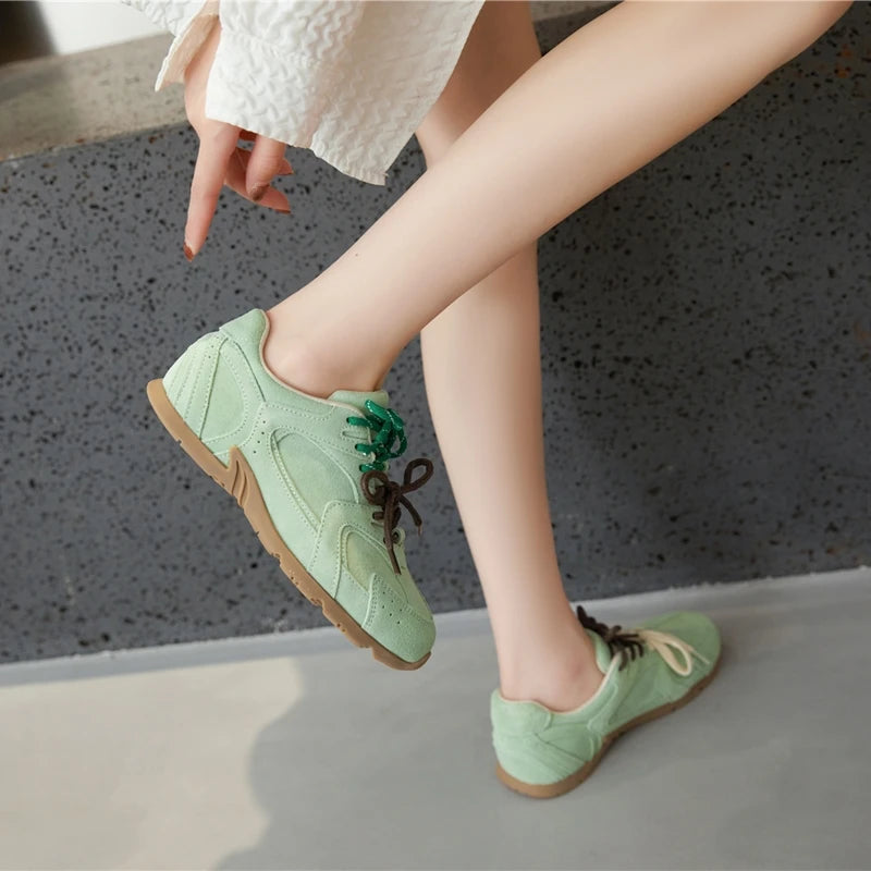 AIYUQI frauen Turnschuhe 2025, Neue Nicht-slip Deutsch Training Schuhe Für Frauen Flache Große-größe Echtes Leder Laufschuhe weibliche Schuhe