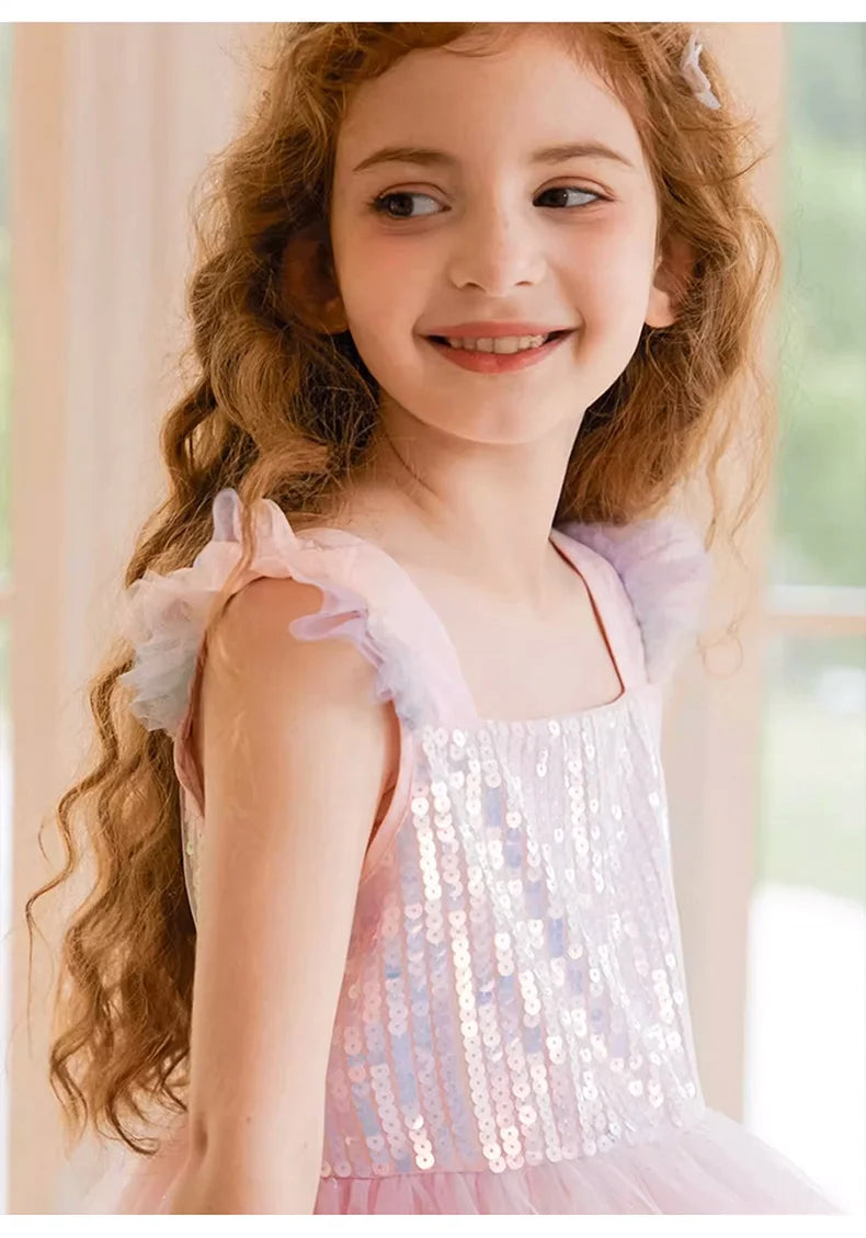 Sommerkleid für Mädchen in Farbverlauf Pink, festlich für Geburtstag oder Hochzeit, Größen 110-170 cm, Alter 3-14 Jahre
