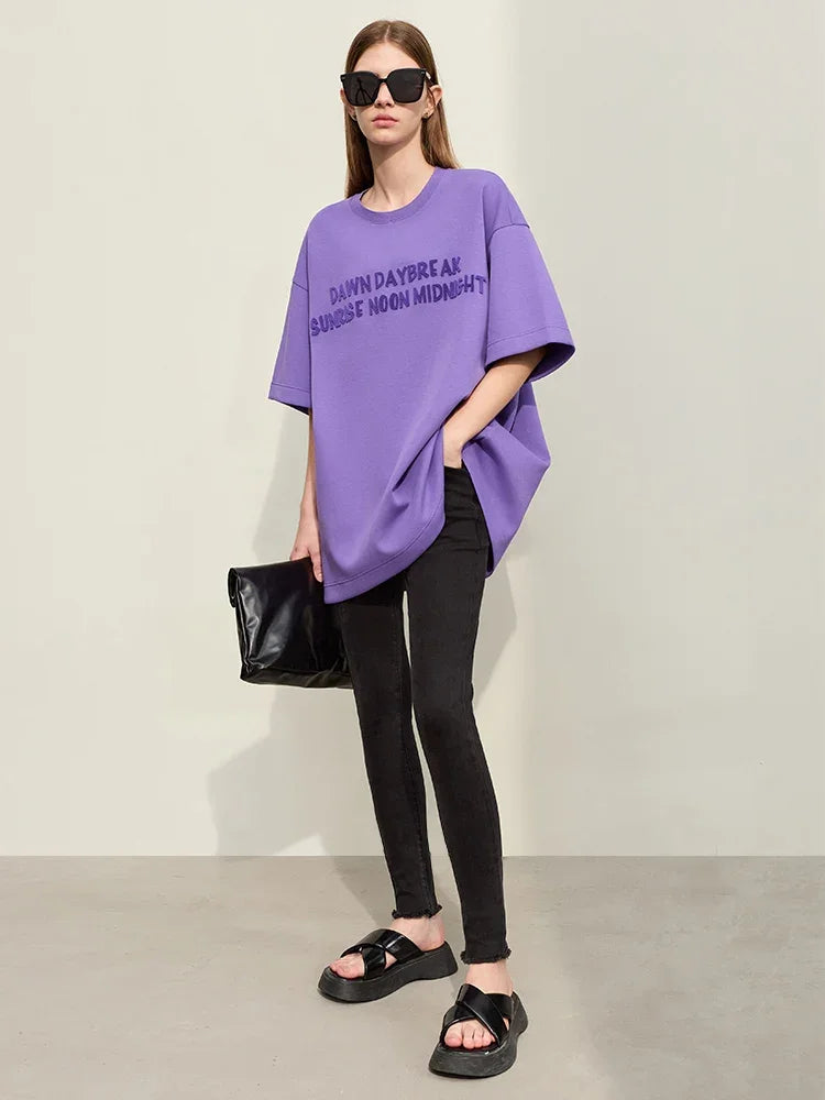 Damen T-Shirts mit Rundhalsausschnitt und losem, lässigem Schnitt mit Stickerei