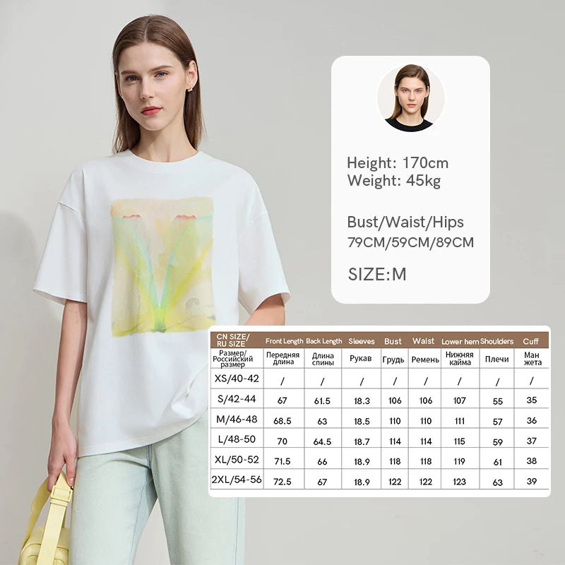 Damen T-Shirt im minimalistischen Stil mit Druck und Rundhals-Ausschnitt