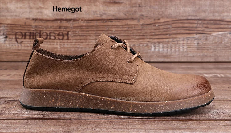 Non-Slip Lace Up Single Shoe Thick-Soled Men's Shoes Retro Shoes Men's Shoes Wear-Resistant Solid Color Handmade Men's Shoes