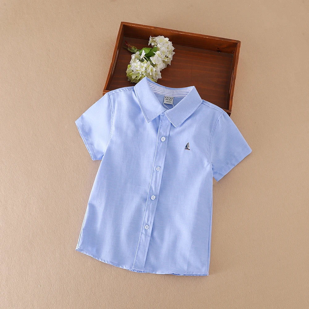 Jungen Sommer hemd neue Kinder Baumwolle Kleidung Schuluniform Kinder Turn-Down-Kragen Kurzarm Kleidung 5-12 Jahre