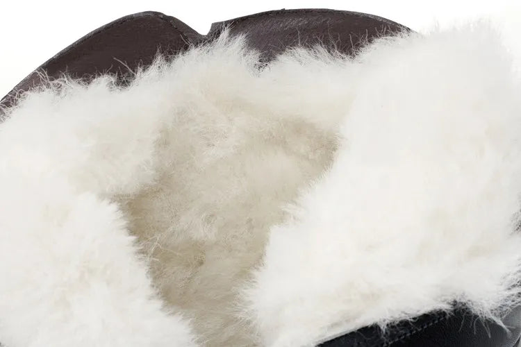 Damen Stiefel aus echtem Leder mit quadratischem Absatz und Fellfutter
