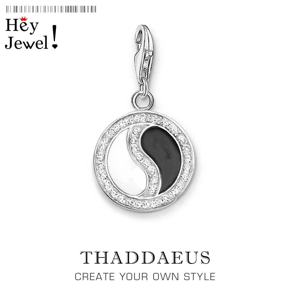 Yin-Yang-Anhänger seitlich, rund, 925er Sterlingsilber mit schwarz-weißer Einlage