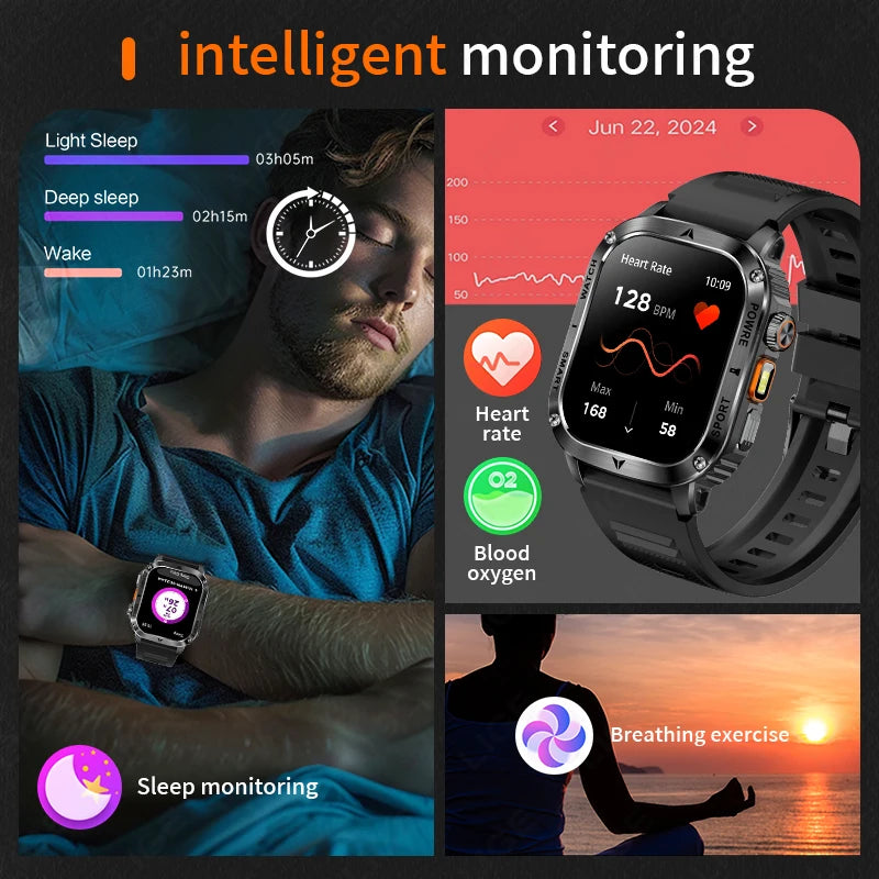 Männer Smartwatch mit 2,01 Zoll HD Bildschirm und Bluetooth-Anruf-Funktion