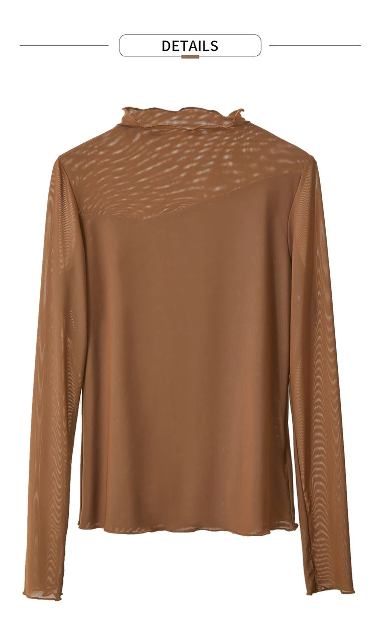 Damen Mesh-T-Shirt im minimalistischen Design mit halbhohem Ausschnitt