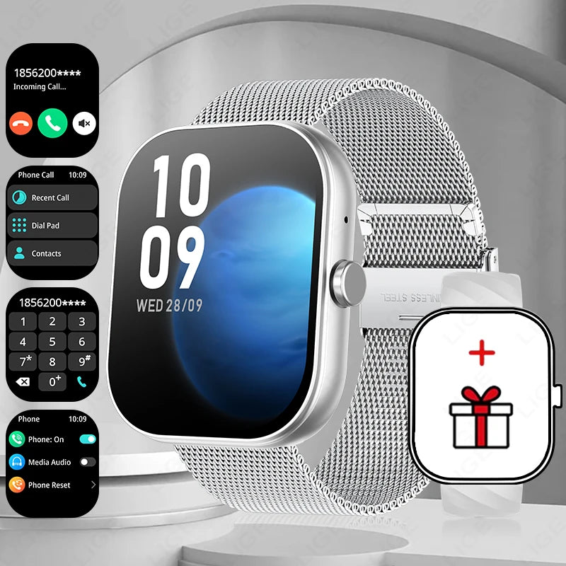 LIGE Neue Smartwatch mit Sprachanruf, ultragroßer 2,01'' HD-Bildschirm, 24-Stunden-Gesundheitsmonitor, Smartwatch, 100+ Sportmodi, modische Zifferblätter