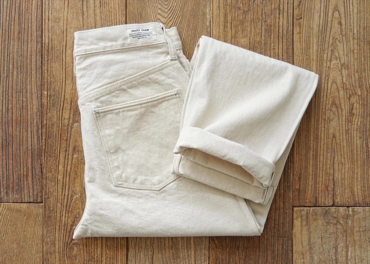 Herren Jeans aus Selvedge Denim mit hohem Bund und regulärer Passform