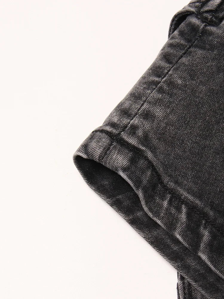 Colorblock-Leoparden-Jeans mit Hohldesign für Damen – High-Waist, gespleißte Taschen und weites Bein
