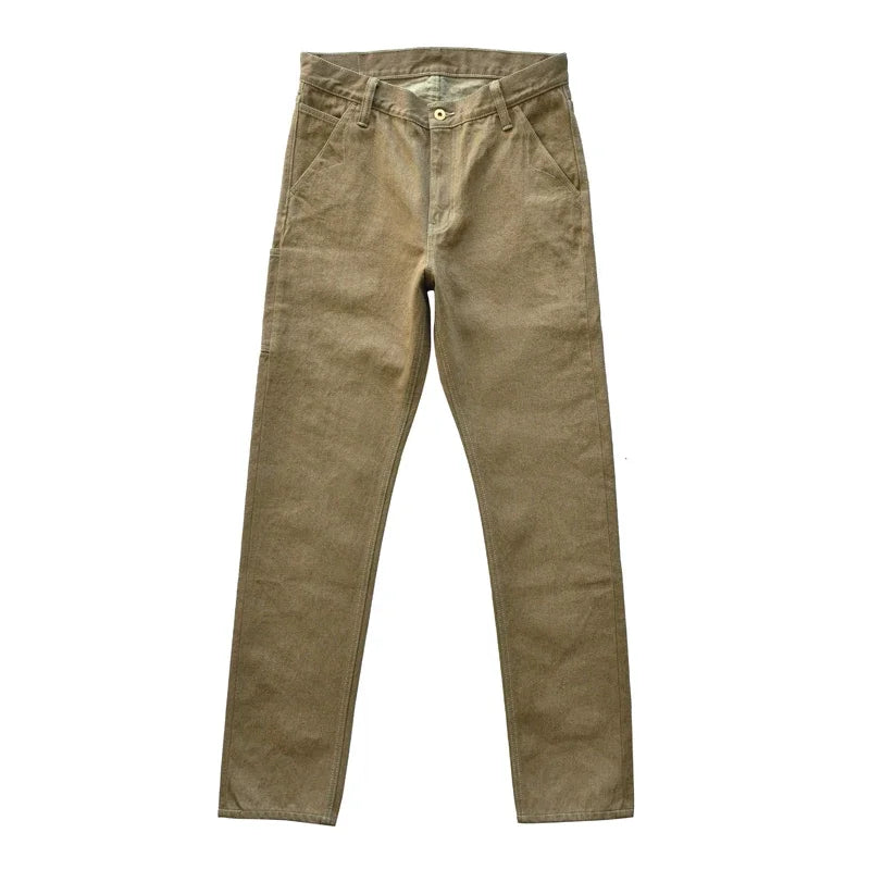 Herren Jeans aus Selvedge-Denim in Khaki mit Zipper Fly Casual
