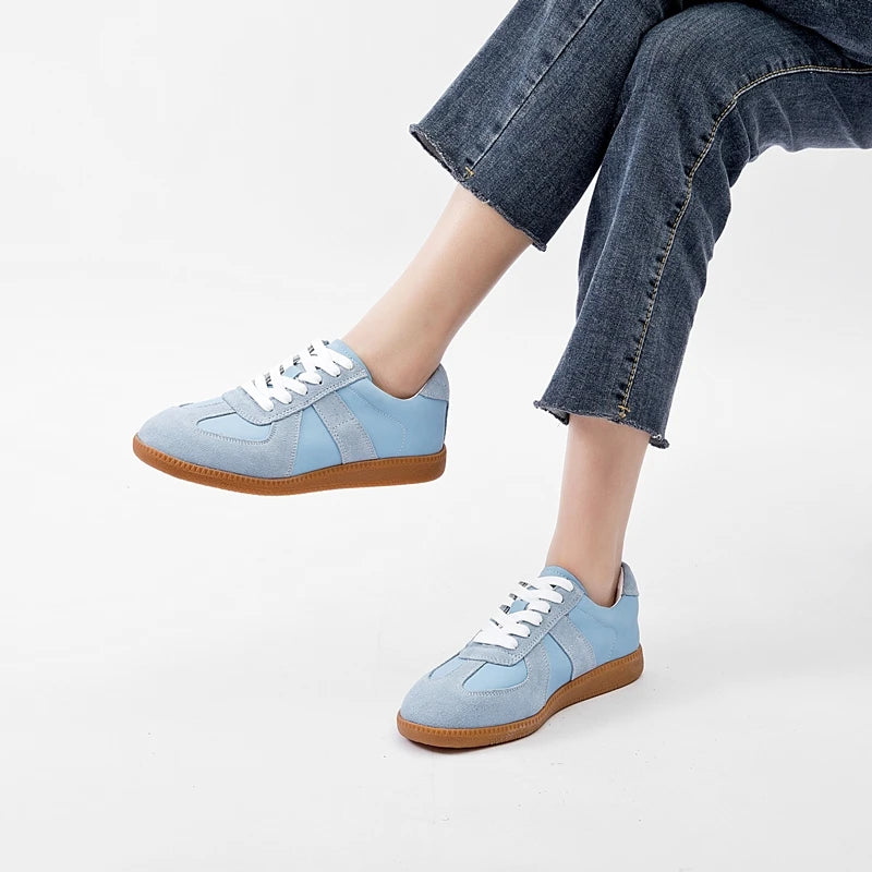 AIYUQI Damen Training Schuhe Leder Metal Toe Cap Flach