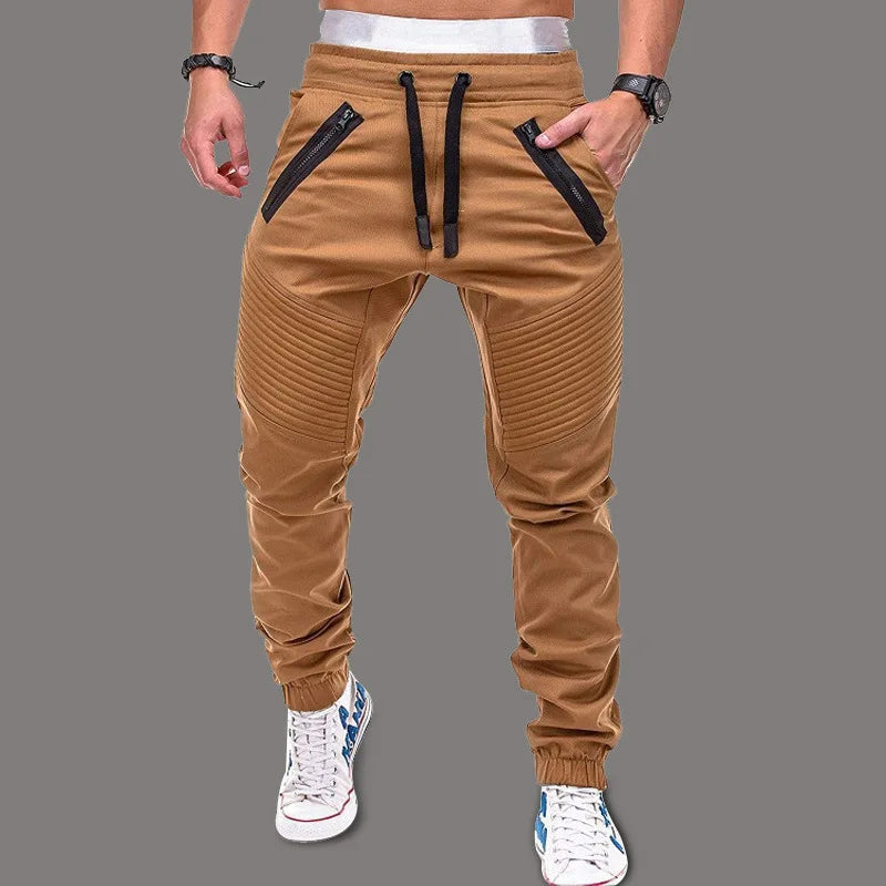 Neue lässige und modische Tether-elastische Sporthose für Herren, Doppelreißverschluss, gestreifte Hose, Trainingshose