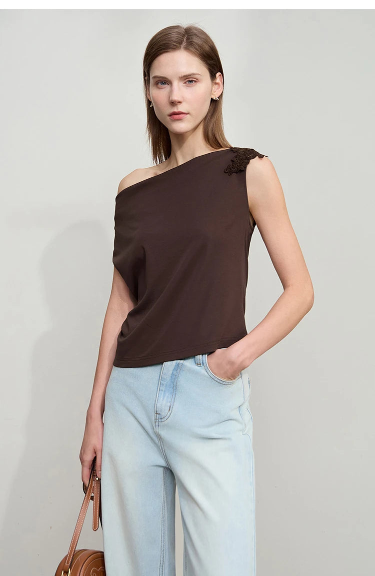 Damen Casual-T-Shirt im minimalistischen Stil mit Swing-Kragen und ärmellos