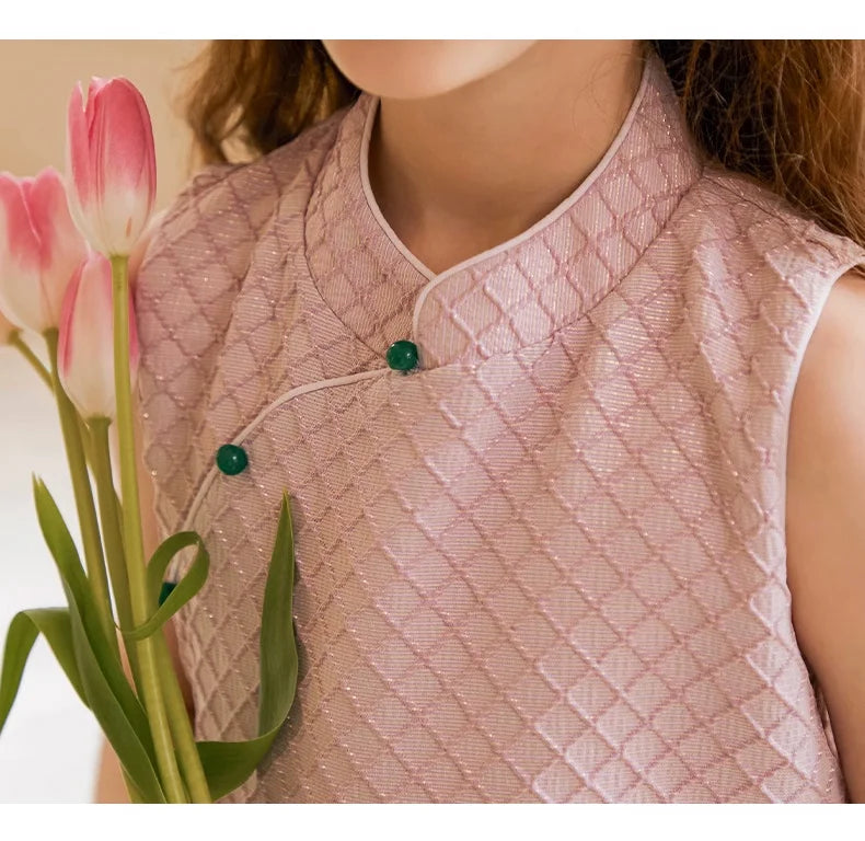 Beiges Prinzessinnen-Kleid für Mädchen mit kurzen Ärmeln – ideal für Hochzeiten und Geburtstage, Größe 110-170 cm