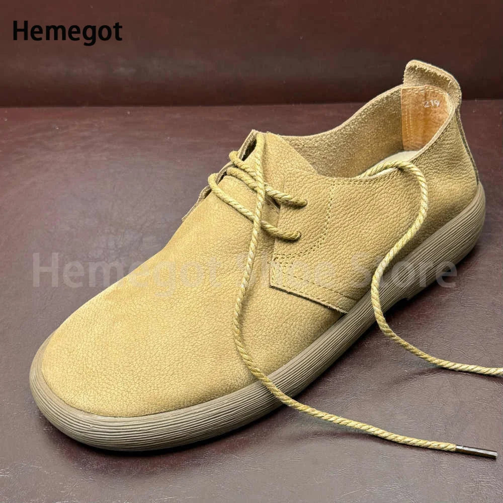 Big Round Toe Men's Shoes Soft Leather Soft Soled Flats Breathable Durable Casual Shoes Handmade Lace-Up Shoes Men's Shoes