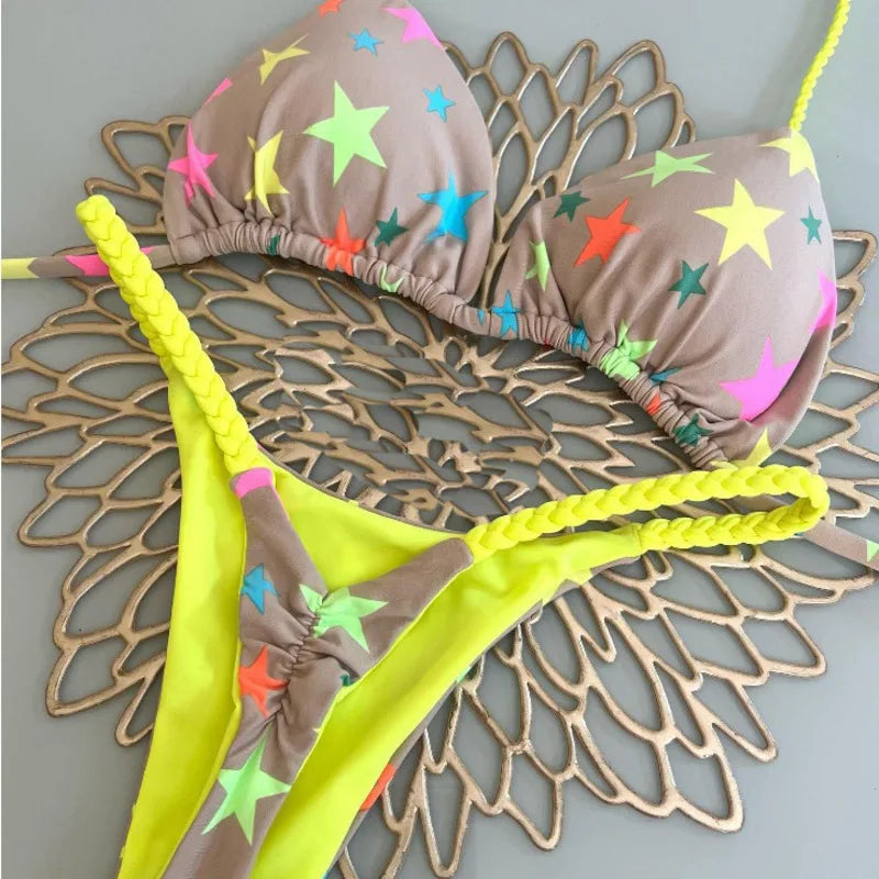 Sexy Bikini-Set mit Push-up-Effekt – Solides Badeoutfit für Damen am Strand oder Pool