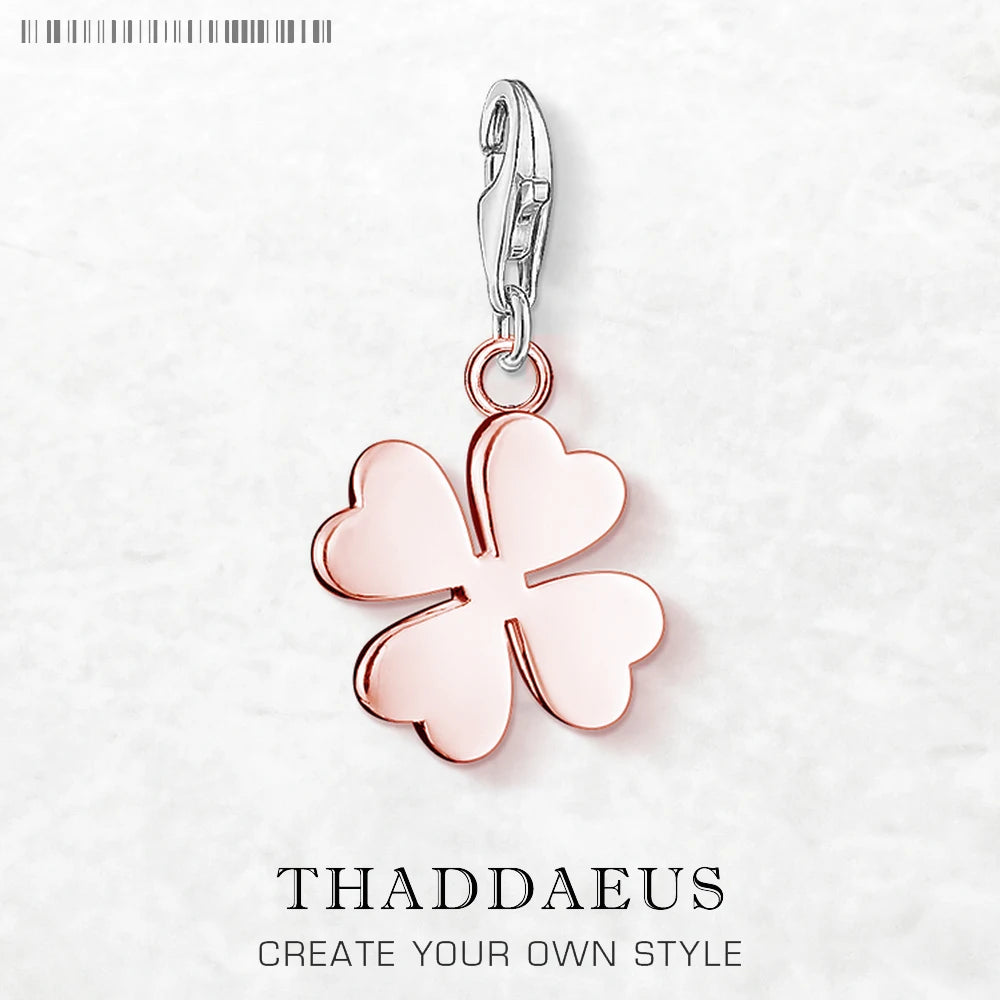 Damen-Charm-Anhänger Kleeblatt Roségold Glück Europa aus Sterlingsilber