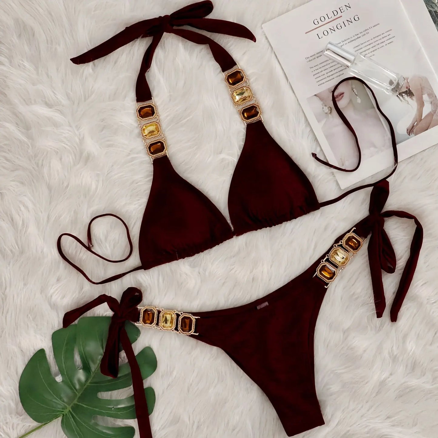 Brauner Push-Up-Bikini im brasilianischen Stil für Damen – ideal für Strand und Pool