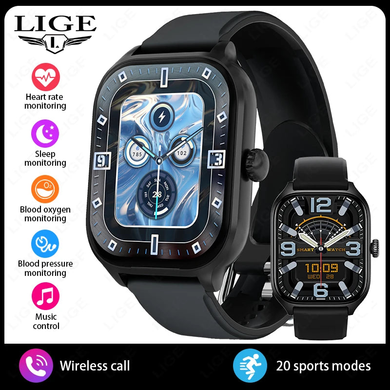 LIGE Smart Watch 2,01" HD-Bildschirm Bluetooth Sprachanruf Multi-Sportmodi Herzfrequenz-Schlafüberwachung Smartwatch für Männer Frauen